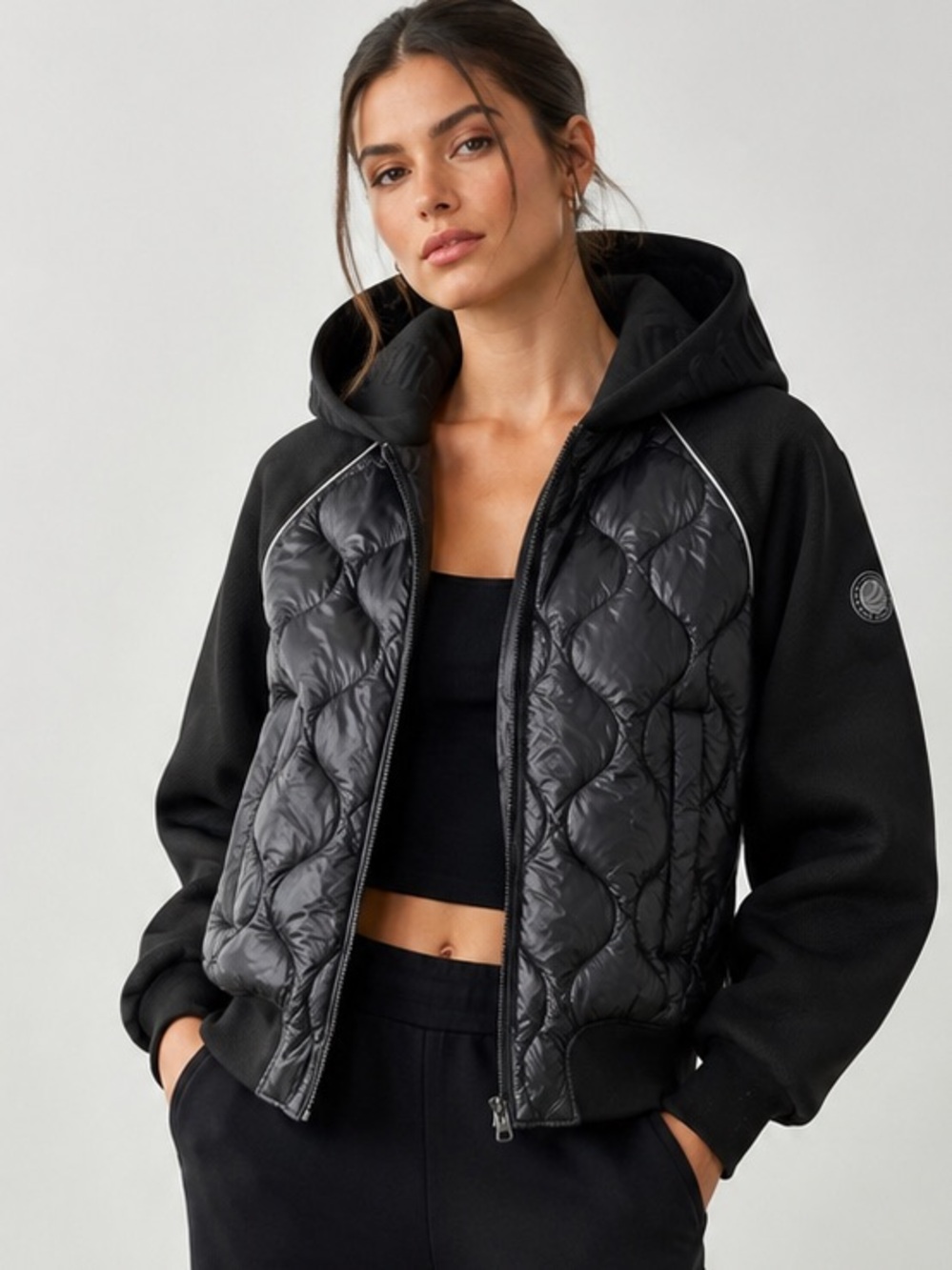 Bosideng Quilted Hooded Puffer Bomber Jacket Black Size M
